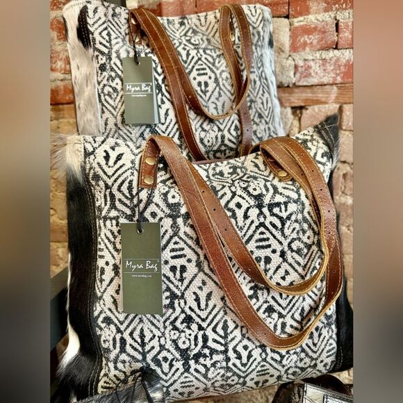 Myra Bag Upcycled Cotton & Cowhide Large Tote - Picture 12 of 12